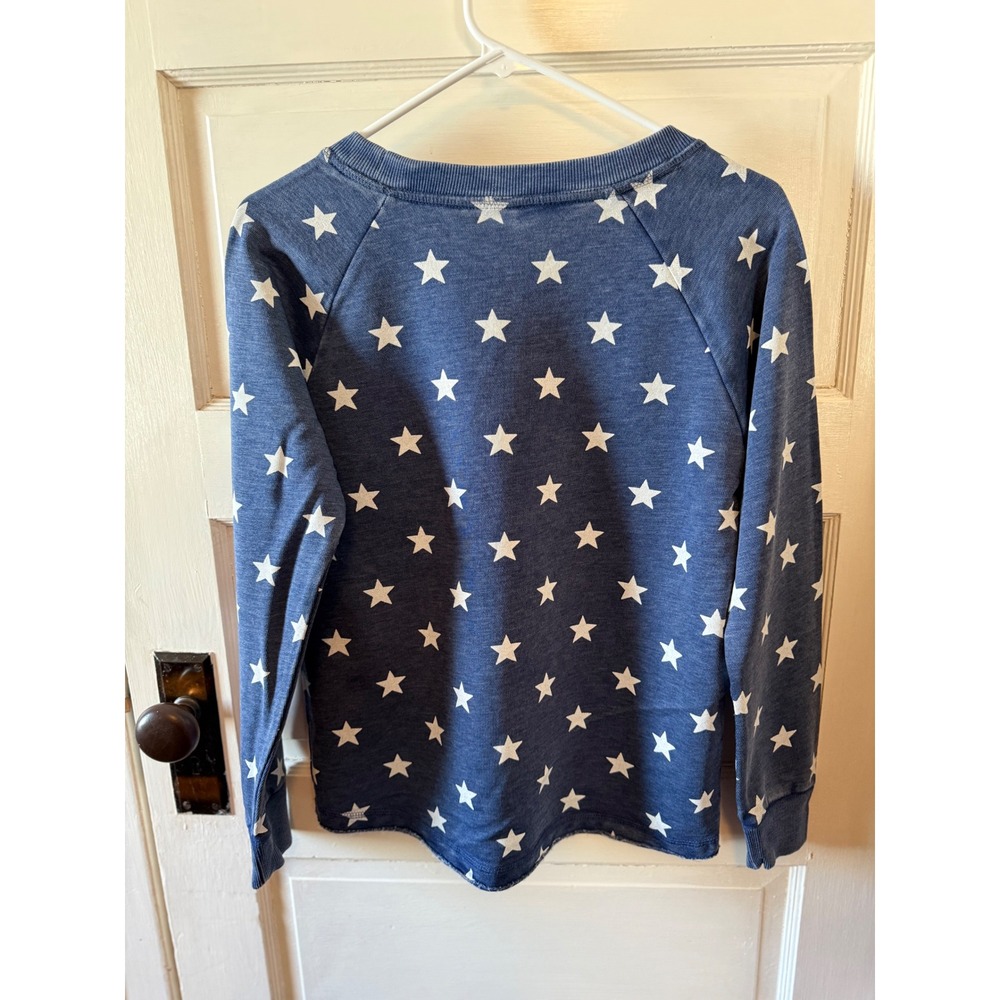 Alternative Apparel Womens Blue Star Print Raglan Sweatshirt size Small Raw Hem - Picture 2 of 3